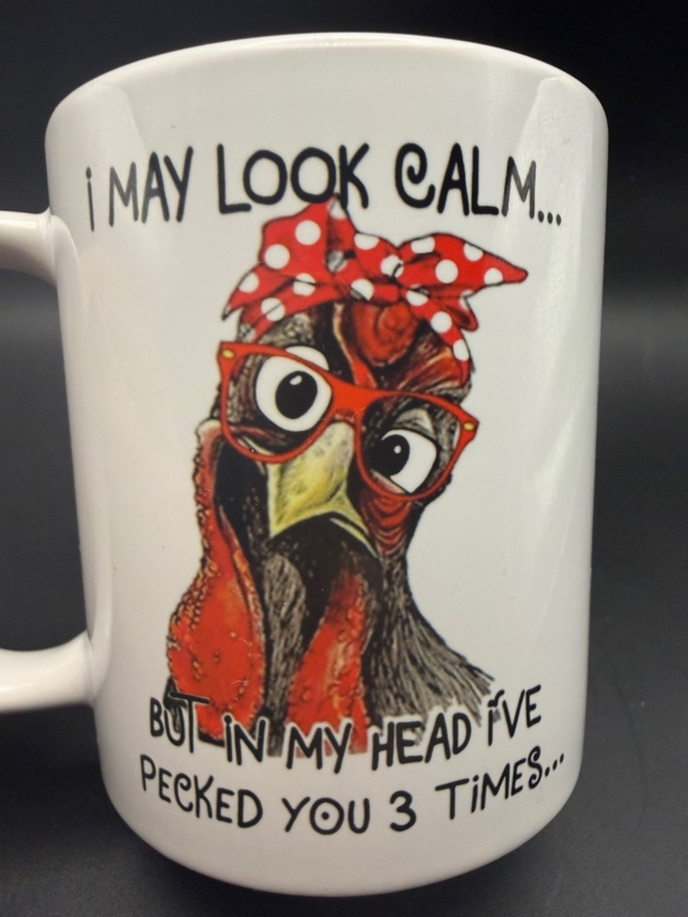 White Ceramic Mug with Humorous Sassy Chicken Graphic